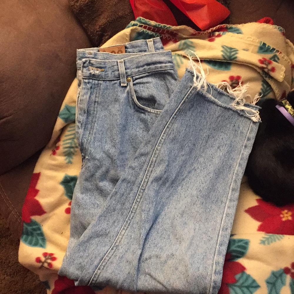 Lee Mom Jeans with frayed bottoms